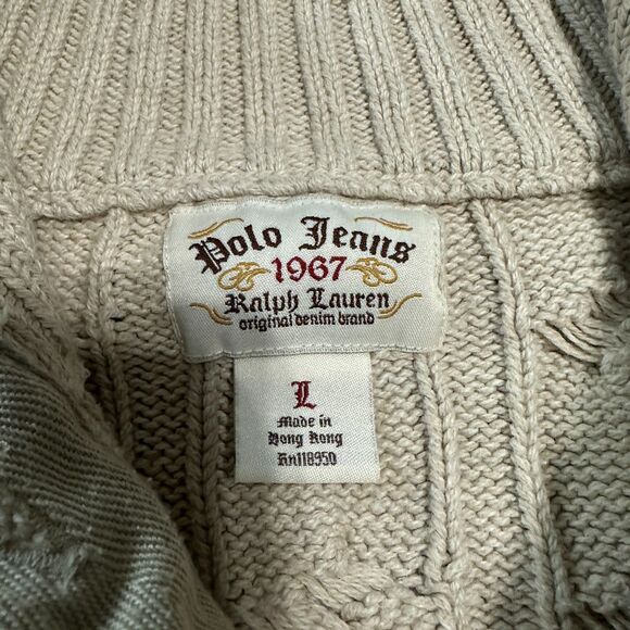 Vintage Polo Jeans Co Womens Large Button Cardigan Sweater Cable Knit Cream - Picture 4 of 6